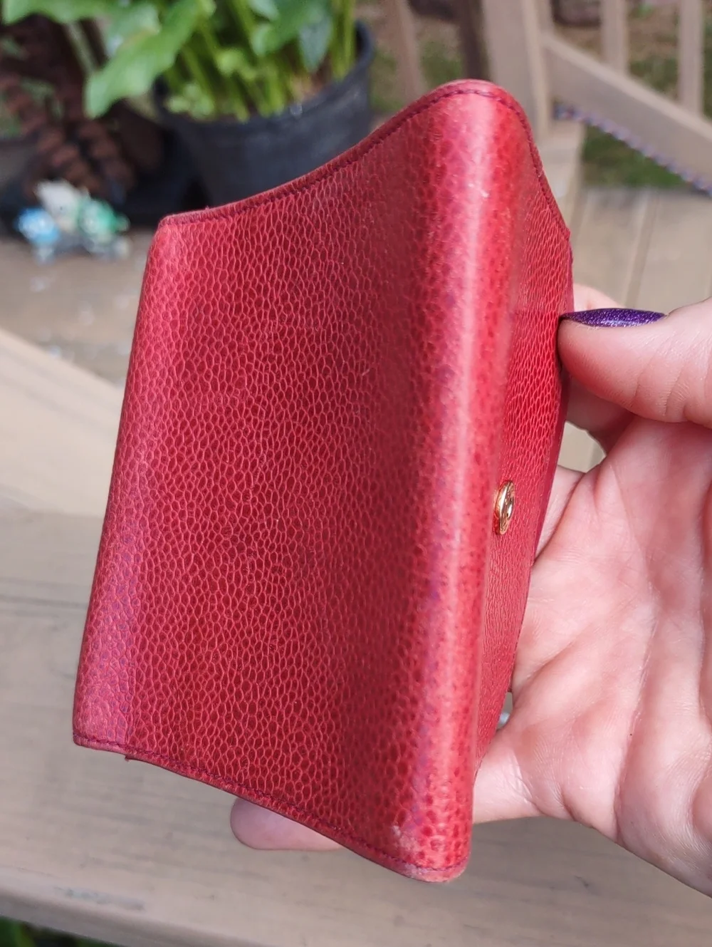 CHANEL Red Quilted CC Embossed Leather Coin Wallet.